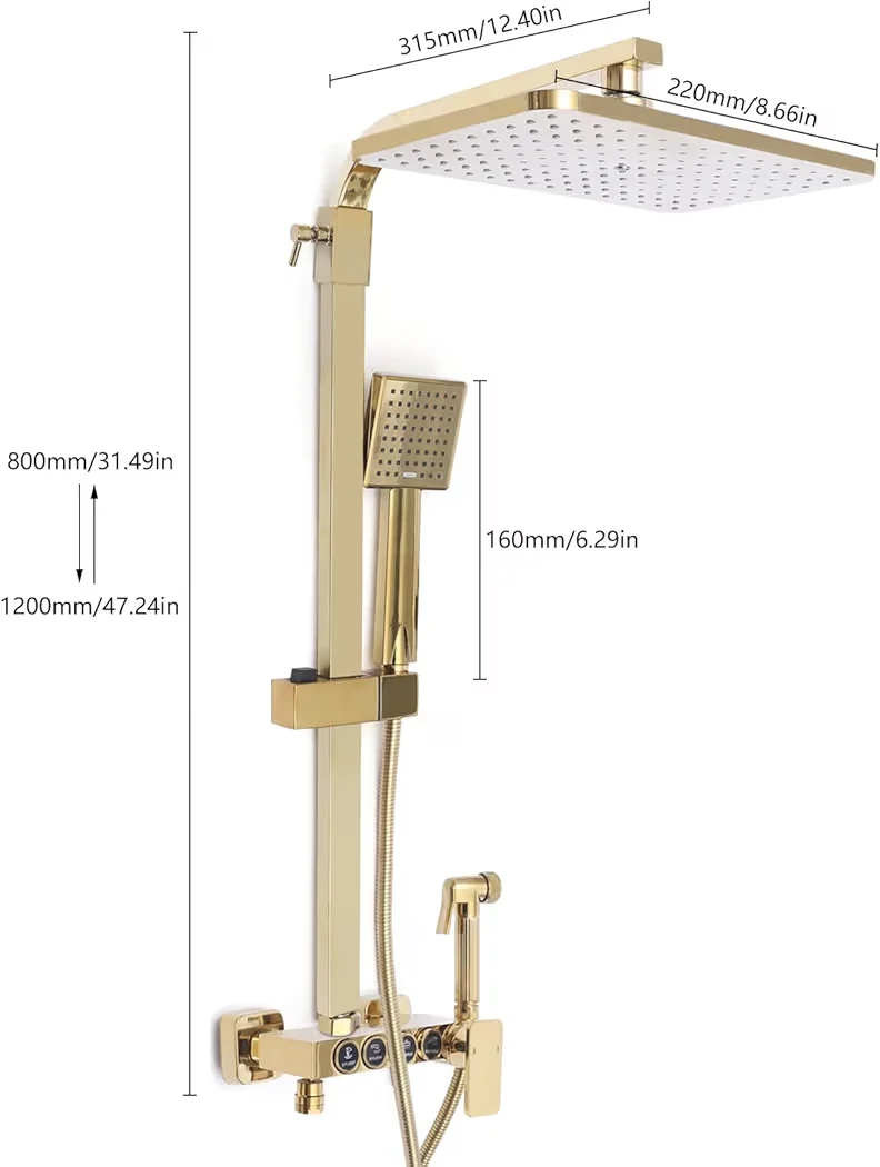 GoldFlow Doucheset – Opbouw Driedelige Goudkleurige Douche | Ymonde