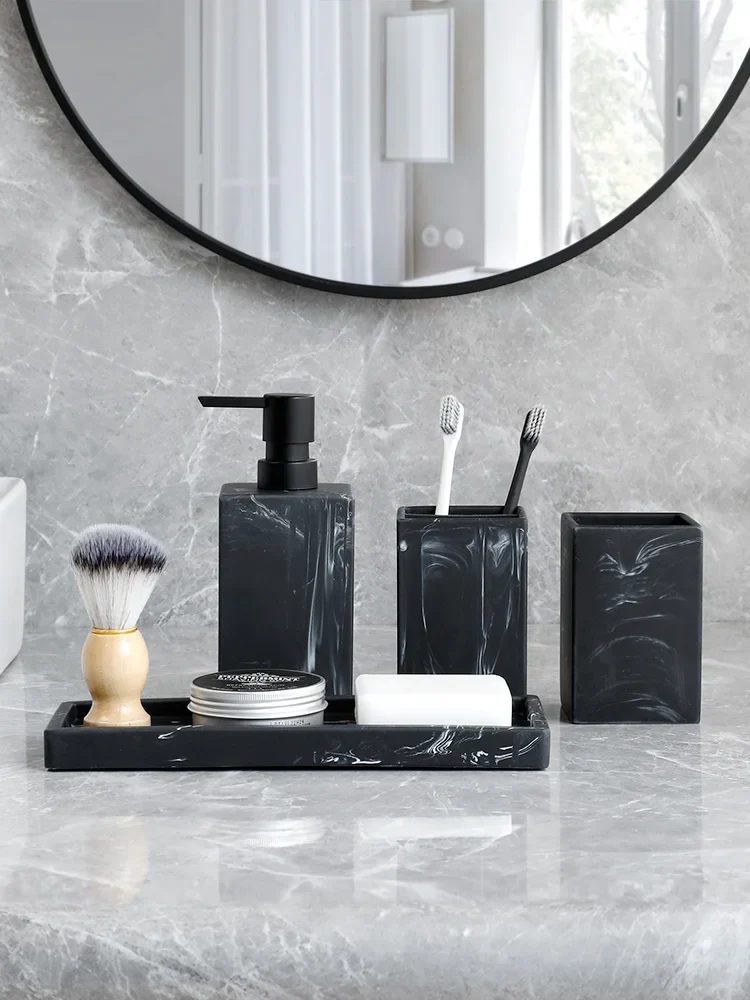 Set salle de bain immitation marbre - 4 pièces