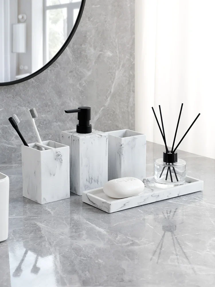 Set salle de bain immitation marbre - 4 pièces