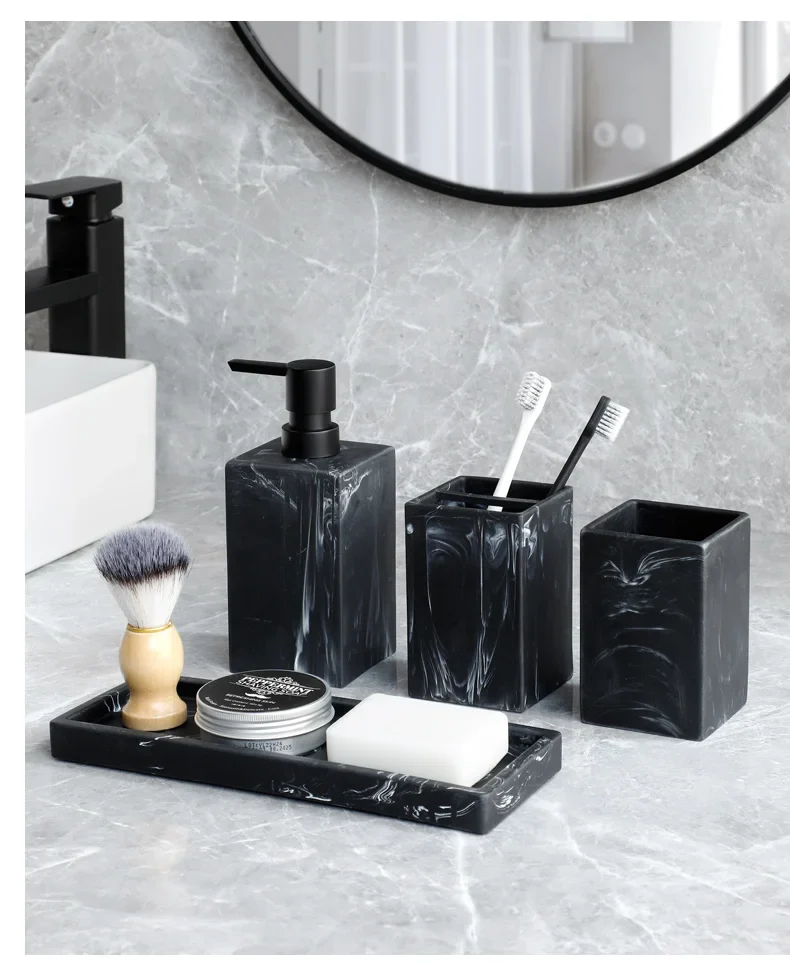 Set salle de bain immitation marbre - 4 pièces