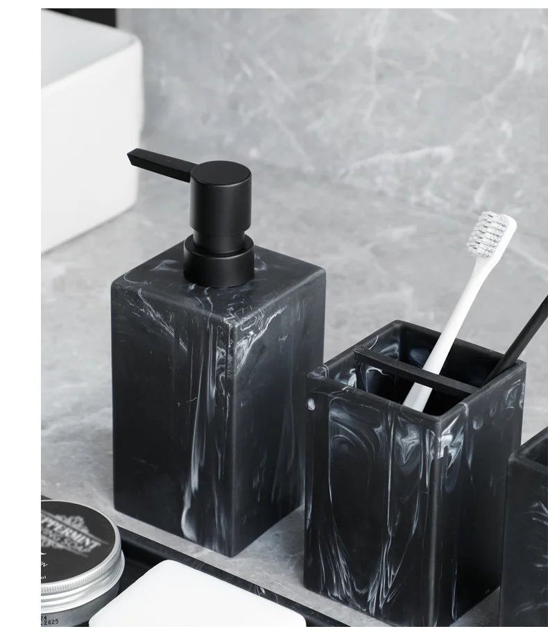 Set salle de bain immitation marbre - 4 pièces