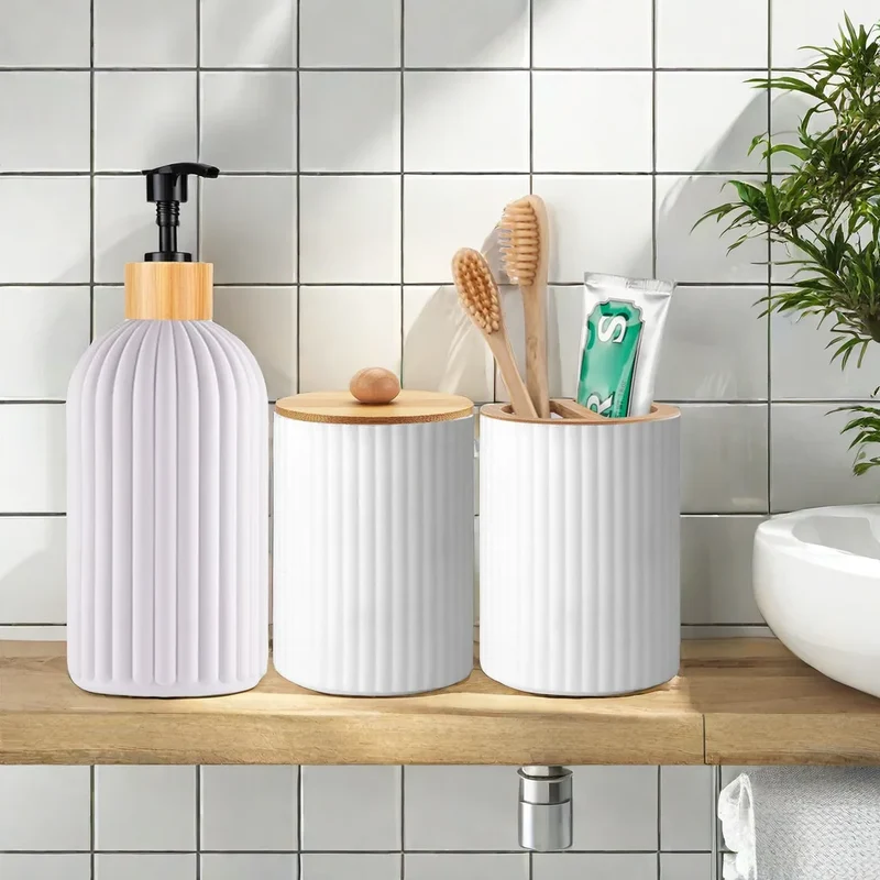 Set salle de bain 3 pièces - Porte brosse à dent, distributeur et pot