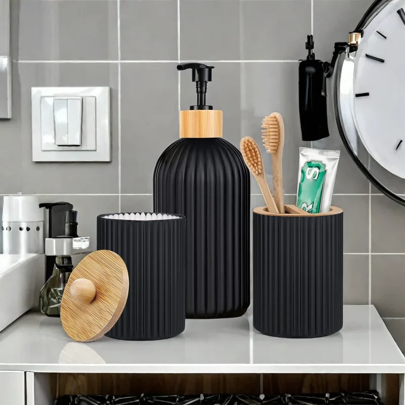Set salle de bain 3 pièces - Porte brosse à dent, distributeur et pot