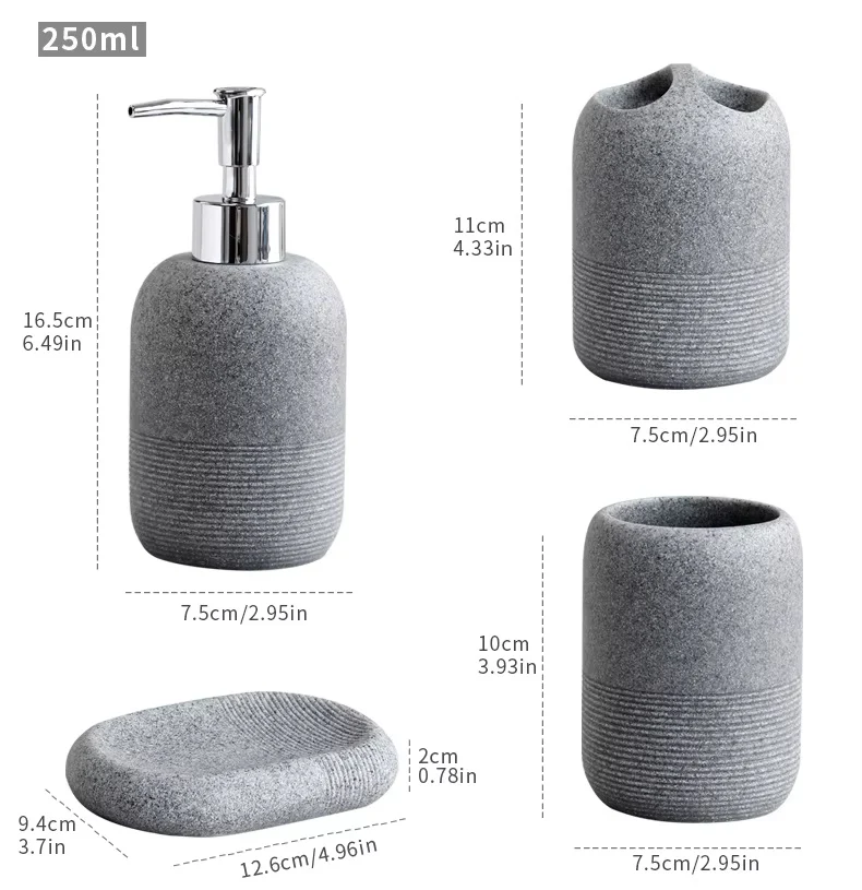 Set pour salle de bain en résine 5 pièces