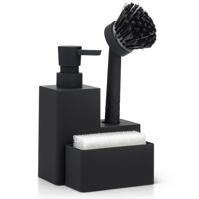 Kit nettoyage évier : Distributeur de savon + Porte éponge + Brosse