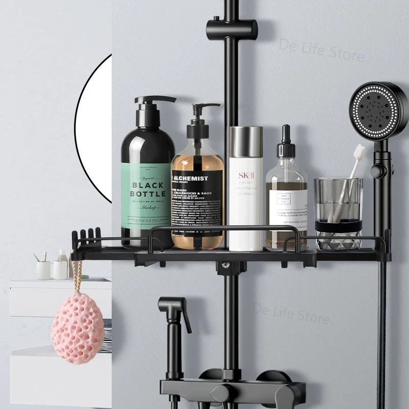 Etagère de douche extensible pour barre de douche