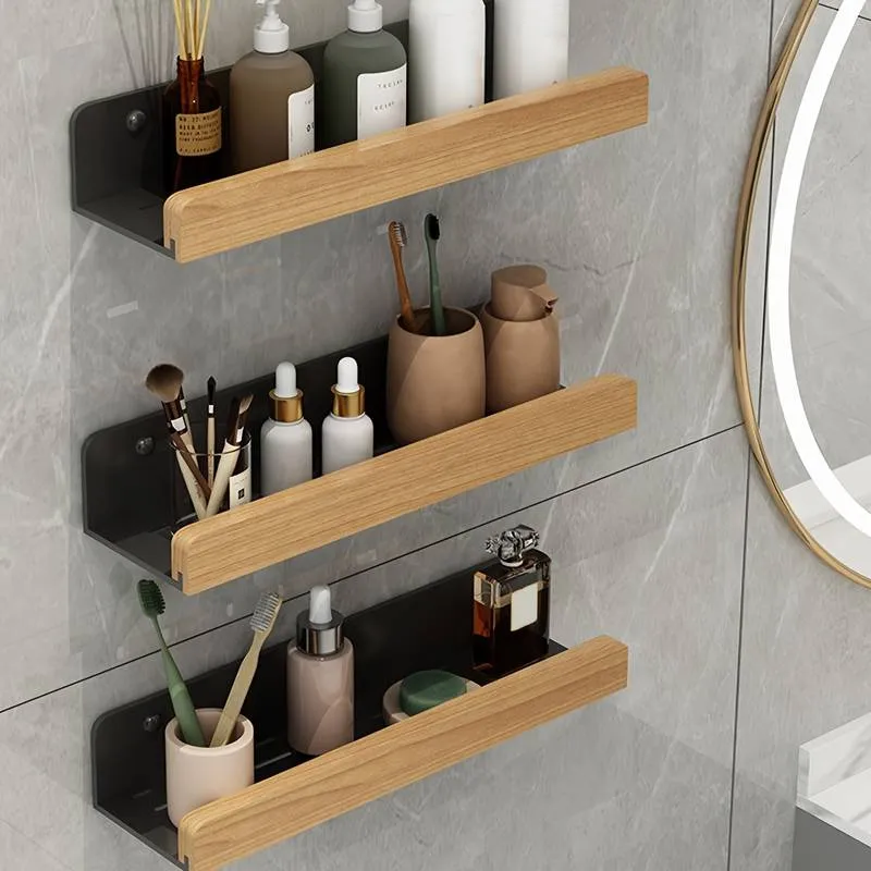 Etagère de douche droite en bois