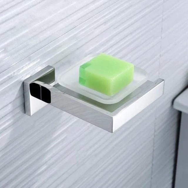 Porte savon mural carré en inox et verre