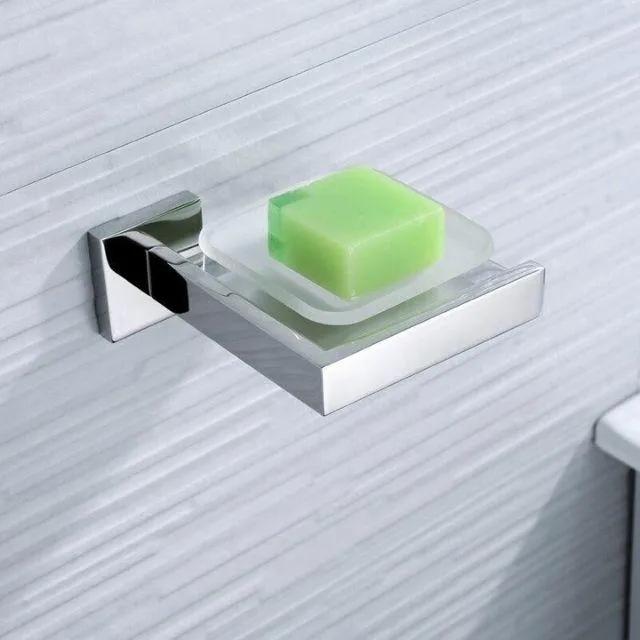 Porte savon mural carré en inox et verre