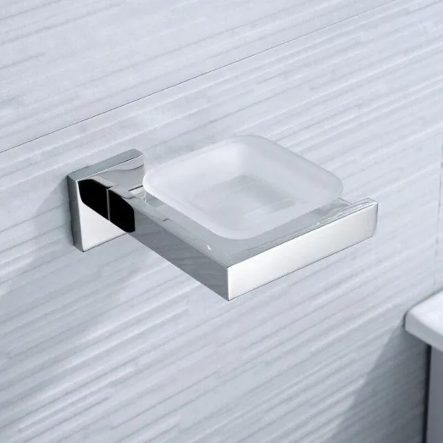 Porte savon mural carré en inox et verre