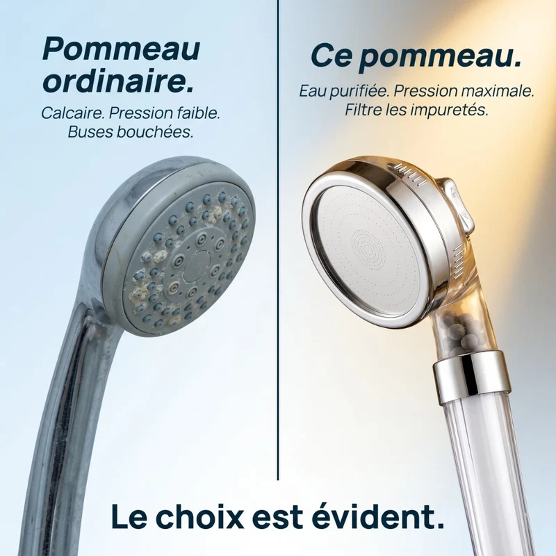 Pommeau de douche transparent filtrant