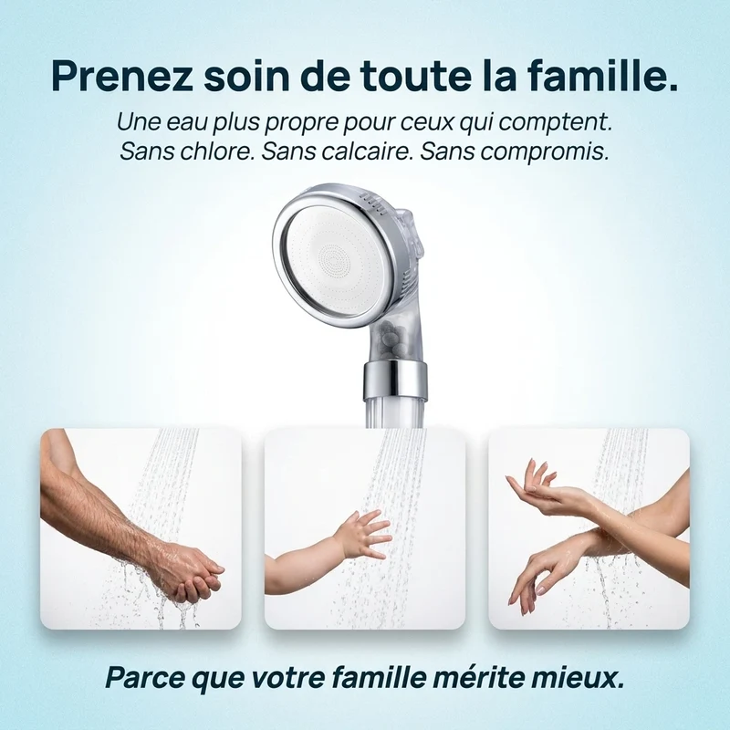 Pommeau de douche transparent filtrant