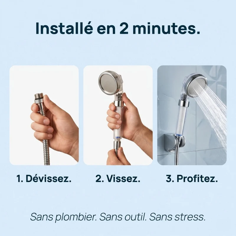Pommeau de douche transparent filtrant