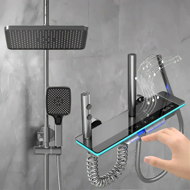 PlatinumFlow Slimme Regendouche - Thermostatische Grijze Doucheset | Ymonde