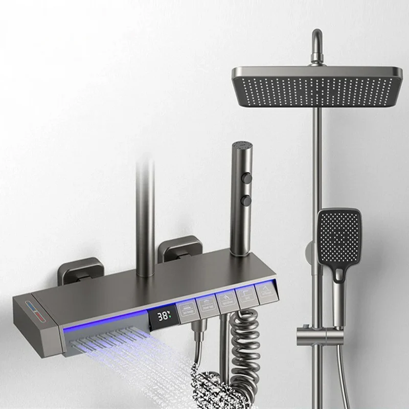 AquaSense Doucheset - Grijze Smart Regendouche Digitaal Display | Ymonde