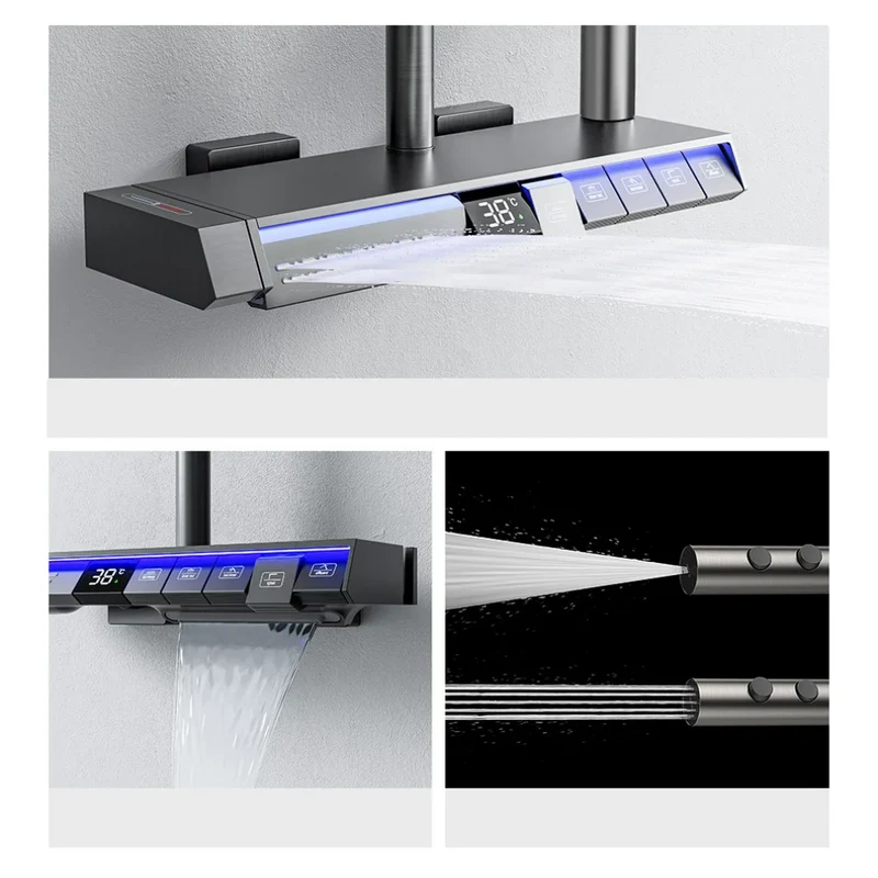 AquaSense Doucheset - Grijze Smart Regendouche Digitaal Display | Ymonde