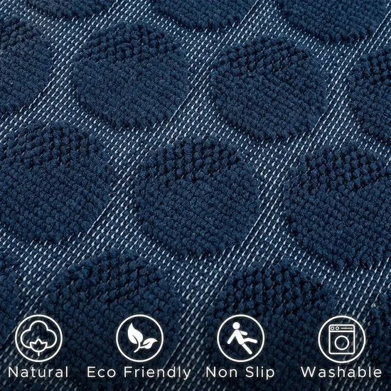 Donkerblauwe Badmat met Stippen – Katoen & Antislip | Ymonde®