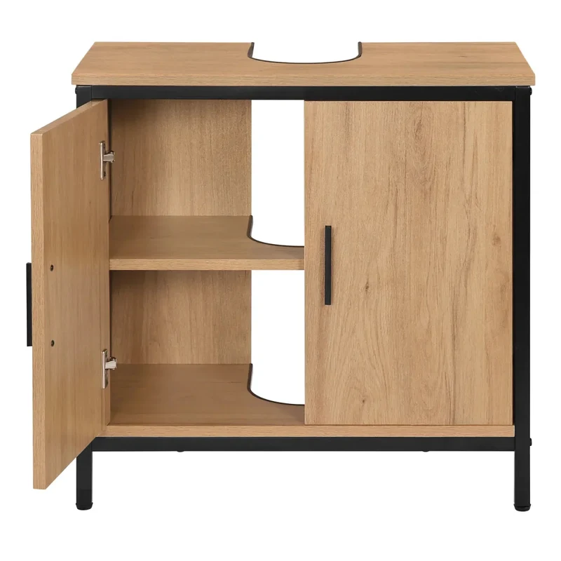 OakEdge Moderne Wastafelmeubel 60×60×30 cm – Licht Eiken & Zwart Frame