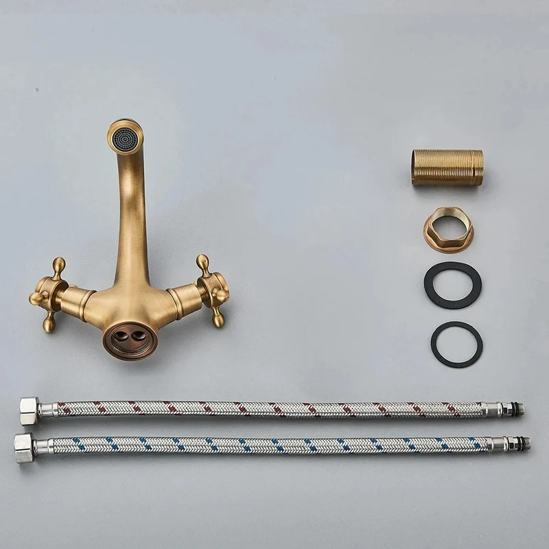Klassieke Wastafelmengkraan Massief Messing - Geborsteld Goud Design | Ymonde