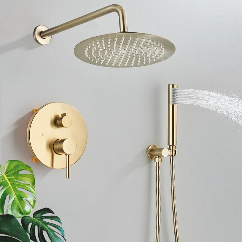 Inbouw Regendouche Set Met Handdouche Messing Douchekraan Geborsteld Goud | Ymonde
