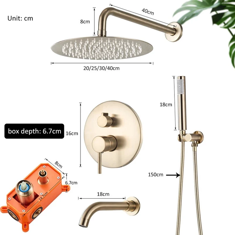 Inbouw Regendouche Set Met Handdouche Messing Douchekraan Geborsteld Goud | Ymonde