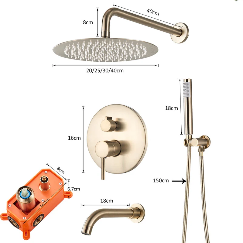 Inbouw Regendouche Set Met Handdouche Messing Douchekraan Geborsteld Goud | Ymonde