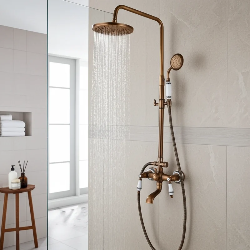 Thermostatische Bronze Regendouche Messing Douchekraan Met Handdouche | Ymonde