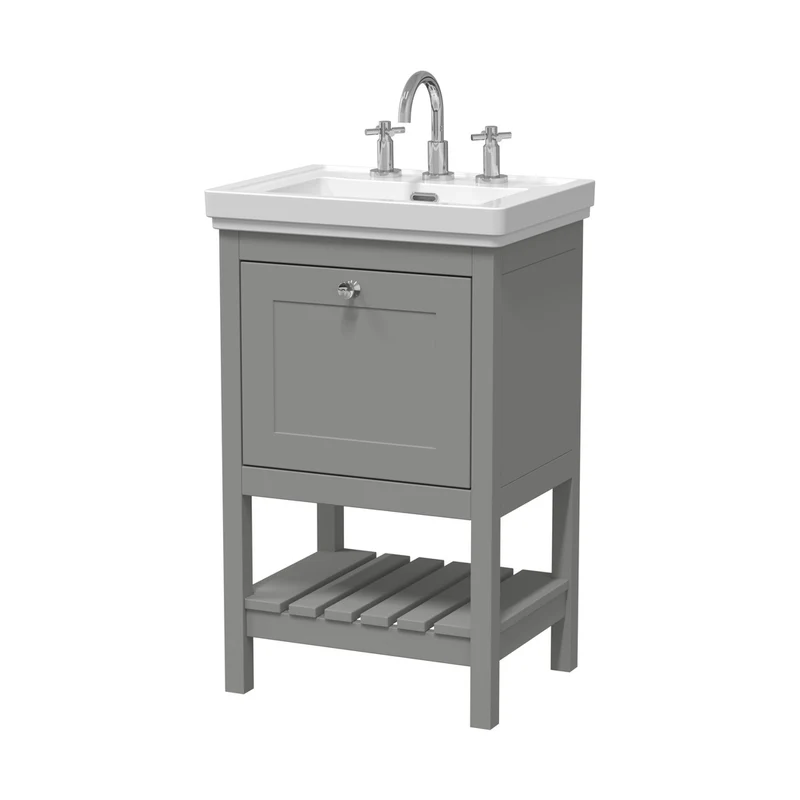 Hudson Reed Bexley 500mm Floor Standing Vanity & Basin 3th Trad Cool Grey MDF Vinyl Smooth Matt 865x531x406mm