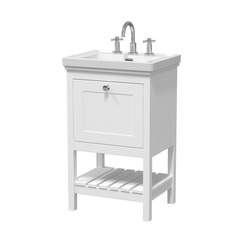 Hudson Reed Bexley 500mm Floor Standing Vanity & Basin 3th Trad Pure White MDF Vinyl Smooth Matt 865x531x406mm