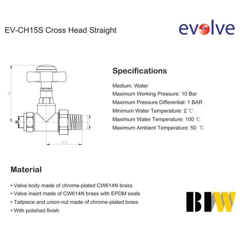 Evolve Cross Head 15mm Chrome Straight Wheel Head