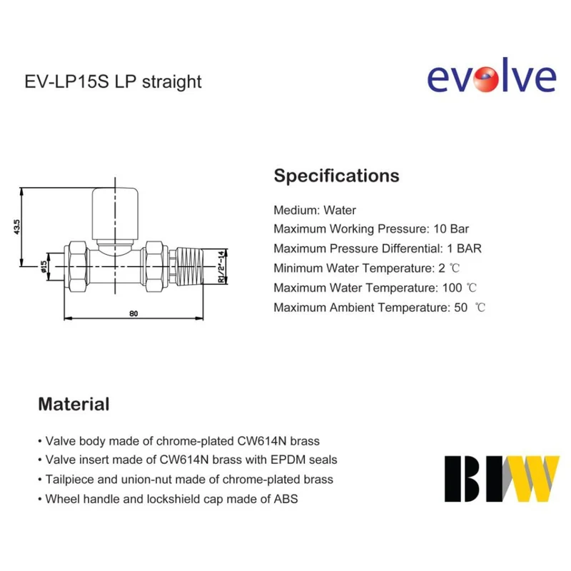 Evolve LP 15mm Chrome Straight Wheel Head Valve