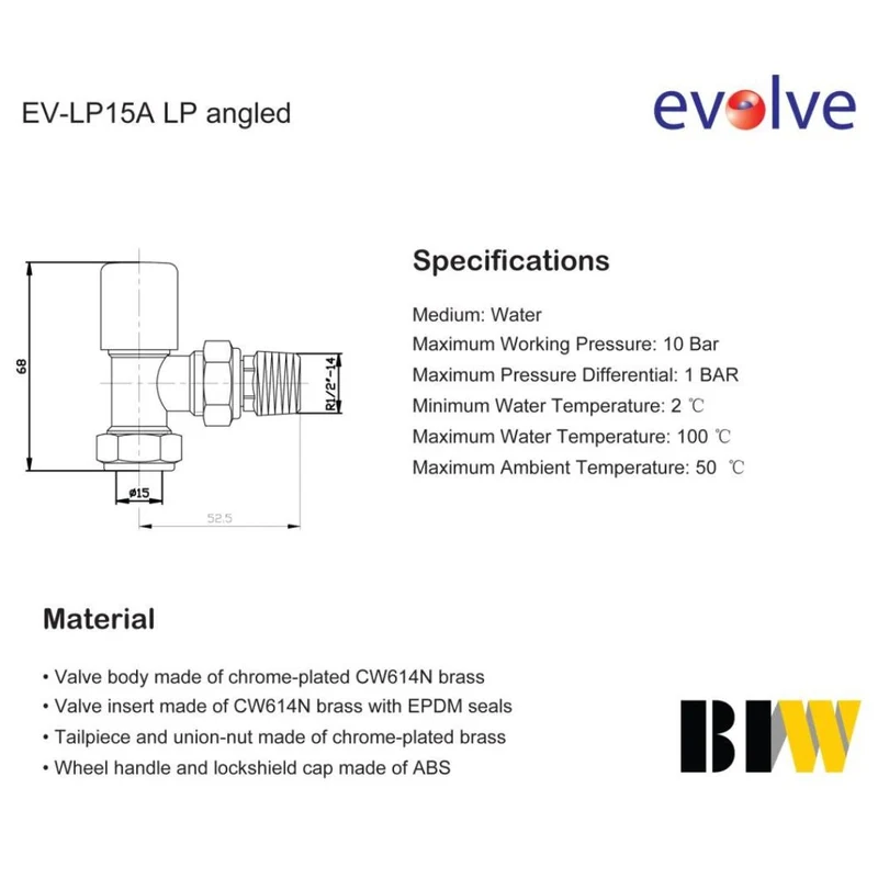 Evolve LP 15mm Chrome Angled Wheel Head Valve