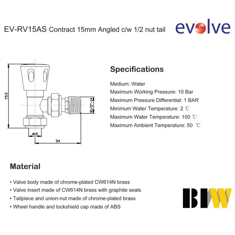 Evolve 15mm Angled Wheel Head c/w 1/2 Nut Tail