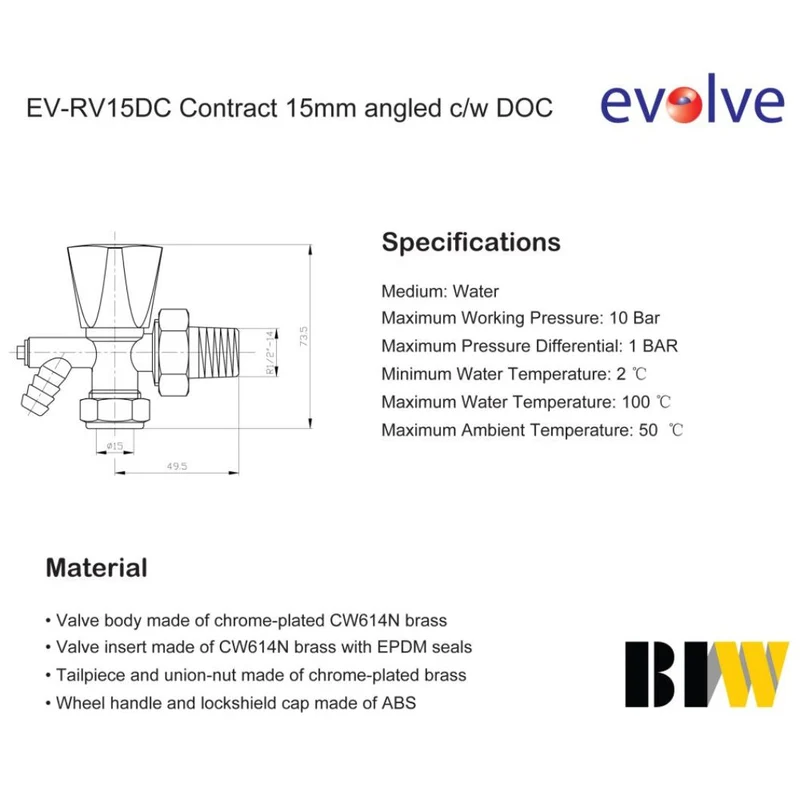 Evolve 15mm Angled Wheel Head c/w Drain Off