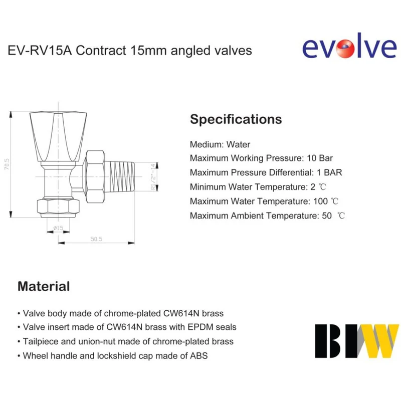 Evolve 15 mm Angled Wheel Head Valve