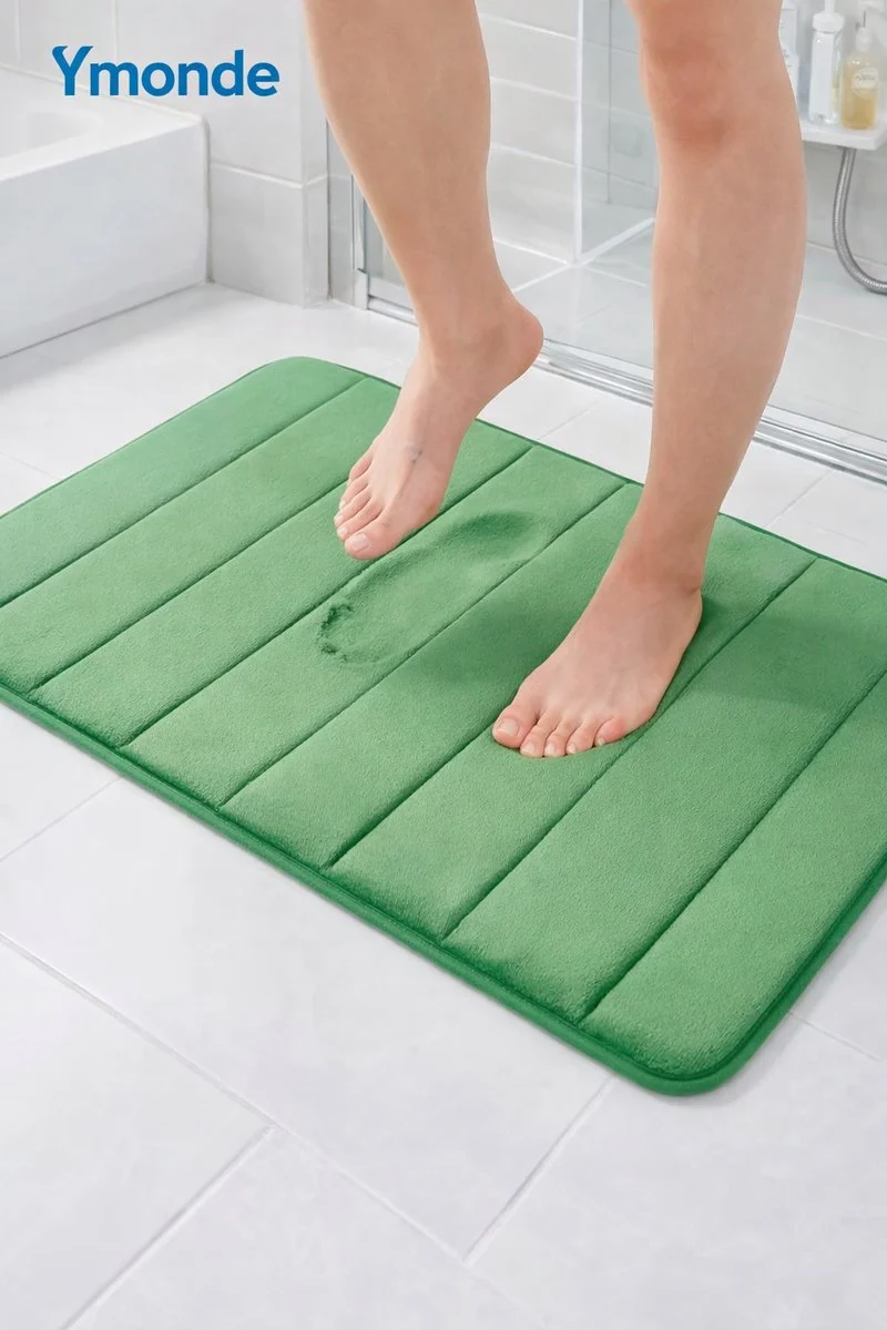 Groene Anti-Slip Badmat 40×60 cm – Verticaal Strepenpatroon | Ymonde