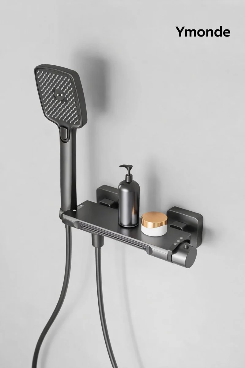 Zwarte Doucheset met Handdouche & Mengkraan – Opbouw Wandmontage