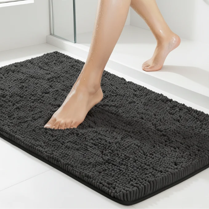 Zwarte Badmat 90×60 cm – Anti-Slip & Absorberend – Badkamermat