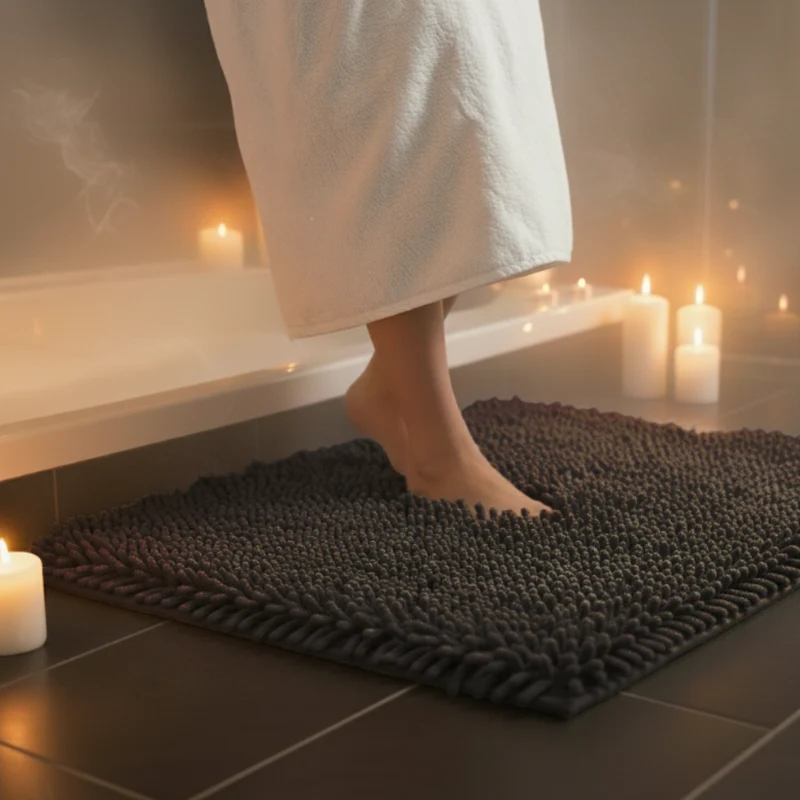Zwarte Badmat 90×60 cm – Anti-Slip & Absorberend – Badkamermat