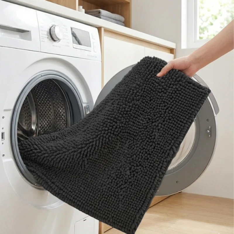 Zwarte Badmat 90×60 cm – Anti-Slip & Absorberend – Badkamermat