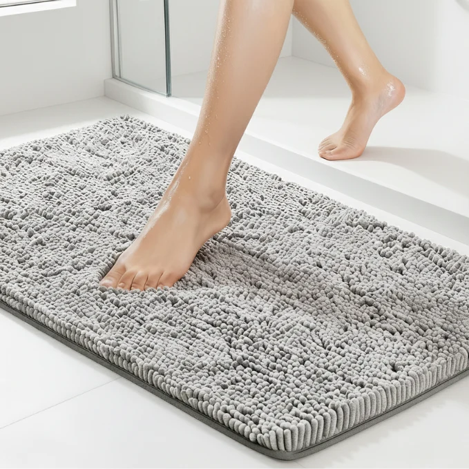 Lichtgrijze Badmat 90×60 cm – Anti-Slip & Absorberend – Comfortabele Badkamermat