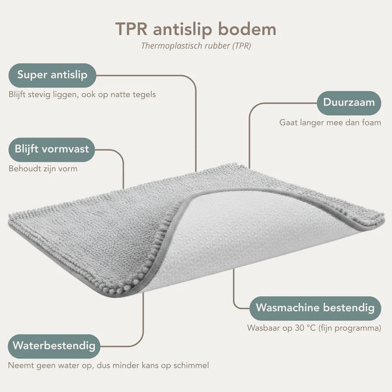 Lichtgrijze Badmat 90×60 cm – Anti-Slip & Absorberend – Comfortabele Badkamermat