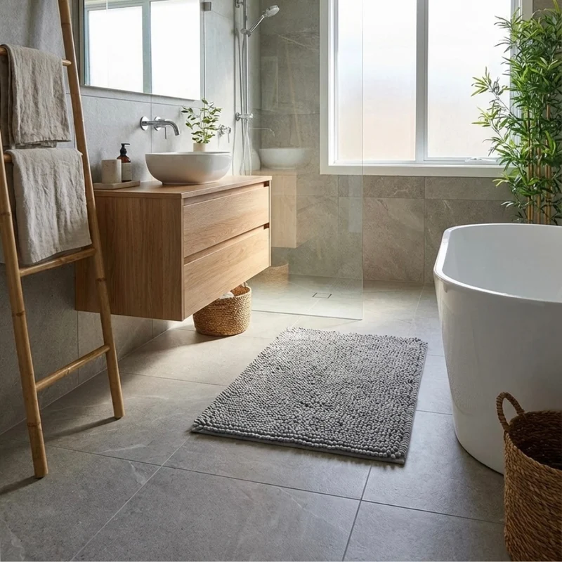 Lichtgrijze Badmat 90×60 cm – Anti-Slip & Absorberend – Comfortabele Badkamermat