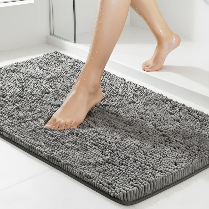 Grijze Badmat – Anti-Slip & Absorberend – Comfortabele Badkamermat 60 x 90 CM