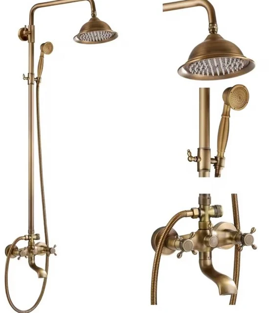Retro Geborsteld Gouden Doucheset – Luxe Ronde Regendouche met Handdouche