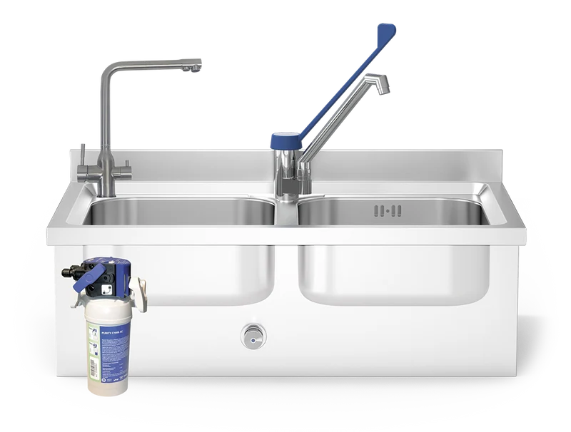 Robinet de cuisine 3 voies en acier inoxydable avec système de filtration professionnel inclus
