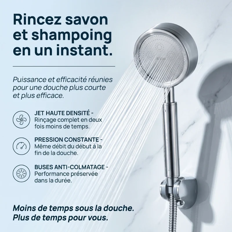Pommeau de douche haute pression en acier inoxydable