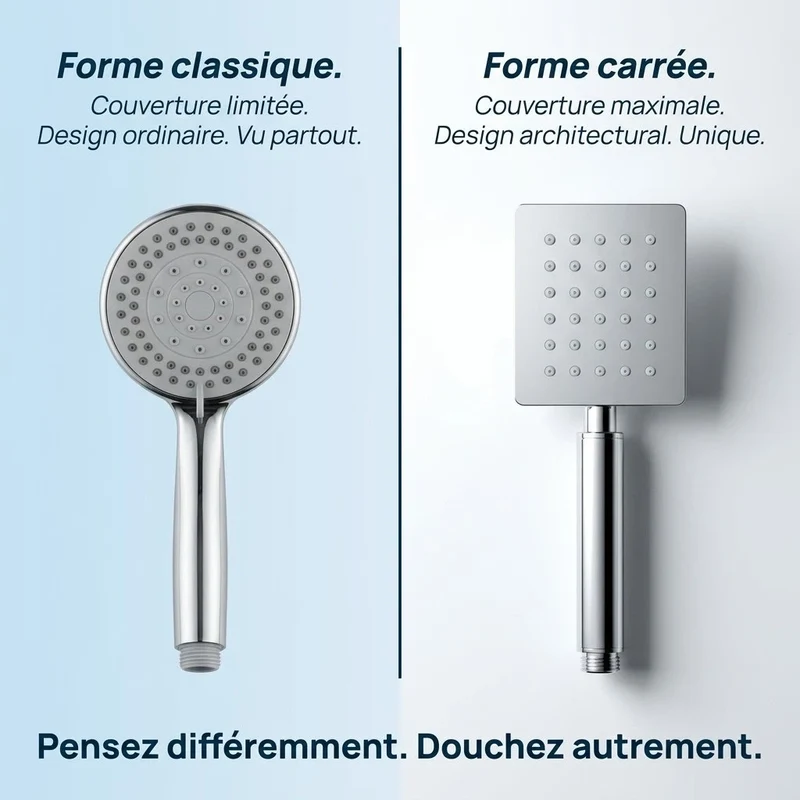 Pommeau de douche carré en acier inoxydable