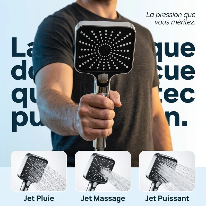 Pommeau de douche carré stop eau