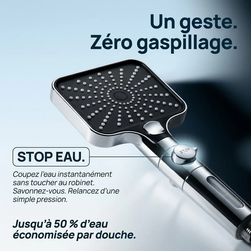 Pommeau de douche carré stop eau